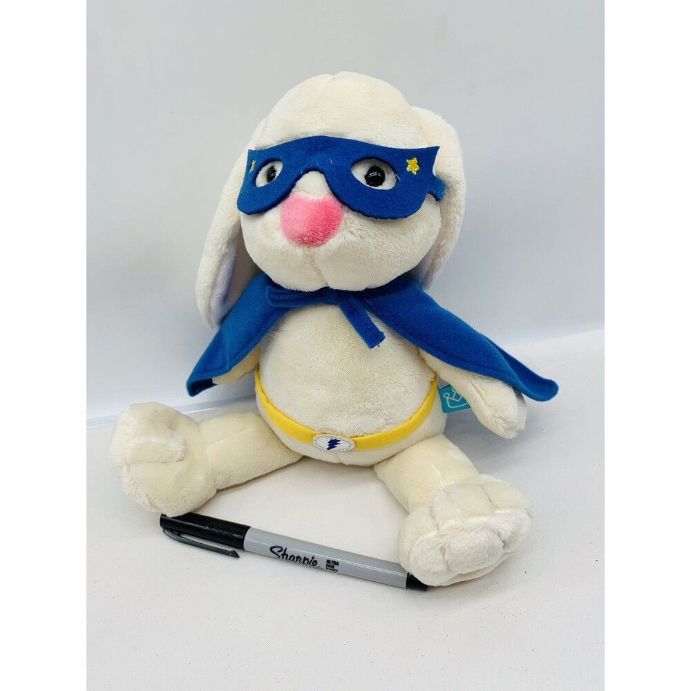 Manhattan Toy Super Hero Bunny Plush Ivory Soft Stuffed Animal Blue Cape Mask - Picture 12 of 15